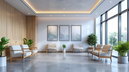 Obraz premium Spacious living room with large windows and scenic mountain views