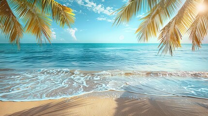 Fototapeta premium Beautiful Tropical Beach with Clear Water and Palm Trees