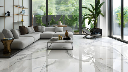 Minimalist modern white marble living room interior background, 3D render