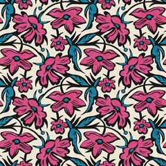 Seamless pattern with bright spring flowers.