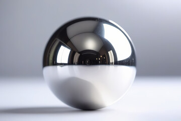 A smooth, reflective chrome sphere sits against a plain white background. The minimalist design and high-gloss finish emphasize its modern and sleek look