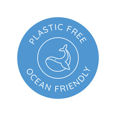 Vector simple line icons and illustration, eco, bio and organic packaging badge, ocean friendly, plastic free..