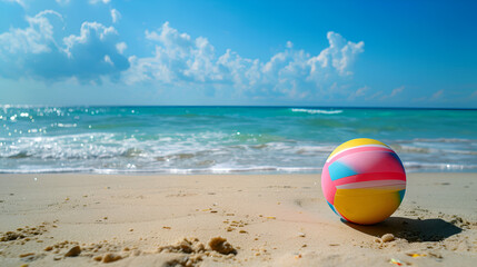 Obraz premium Colorful volleball ball lying on sunny beach