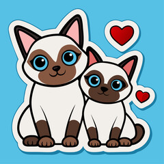 Sticer. Two Siamese cats and hearts.