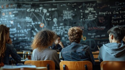 Student Engaging in a Classroom with Mathematical Formulas