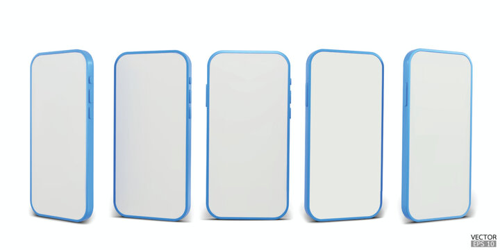 3D smartphone mockup with white screen. Blue mobile phone isolated on white background. 3d vector illustration