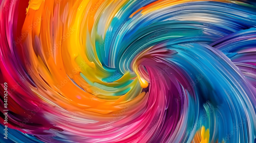 Poster a colorful swirl of paint on the background. swirling in an array of vibrant colors. joy and creativ