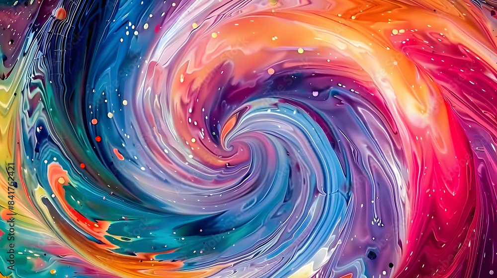 Poster a colorful swirl of paint on the background. swirling in an array of vibrant colors. joy and creativ