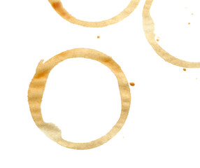 Coffee cup stains isolated on white, top view