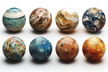 Set of realistic planets isolated on transparent background.
