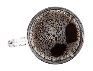 Full mug of beer isolated on white, top view