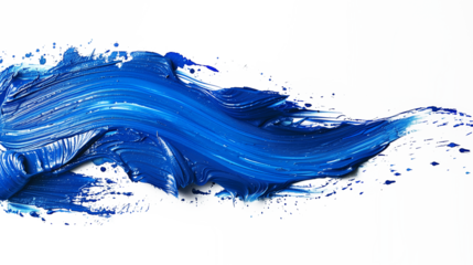blue paint brush strokes in watercolor isolated against transparent.
