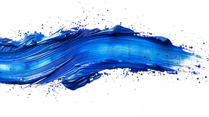 blue paint brush strokes in watercolor isolated against transparent.
