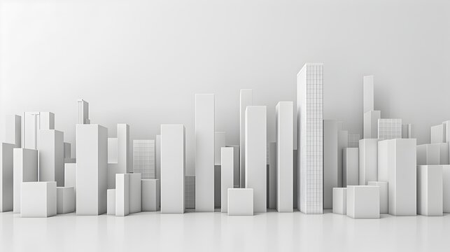 Abstract Minimalist White Cityscape Skyline with Geometric Architectural Shapes in Studio Setting