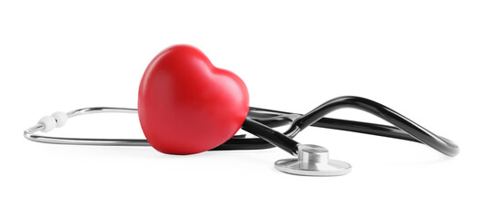 Stethoscope and red heart isolated on white