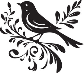 Bird with flower silhouette vector art illustration with white background.eps