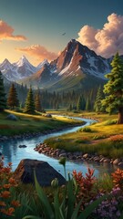 Obraz premium 3D Cartoon Nature Landscape