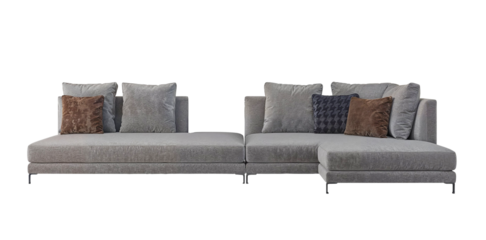 Modern grey sofa isolated PNG. Generative AI