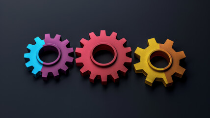 Abstract techno gear background with geometric colorful gear wheels. Space for gear text. Vector gears modern mechanism industrial . Technology gears