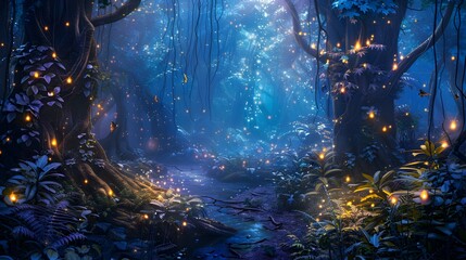 Fototapeta premium Enchanted Forest with Glowing Plants,Mystical Creatures,and a Magical Atmosphere