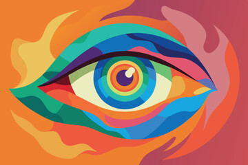 This abstract image is a stylized eye. The design is reminiscent of pop art and uses geometric patterns to add depth and interest to the image.