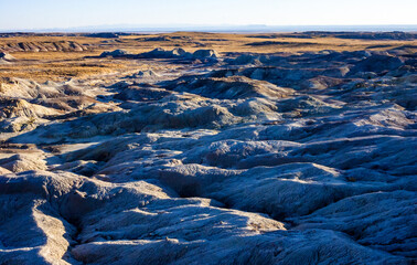 Stunning landscape of the unique blue-hued badlands in Petrified Forest National Park, Blue Mesa, AZ