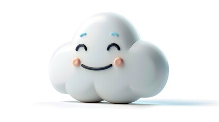 Playful 3D Rendered Clay-Style Cloud Icon with Happy Expression on White Background