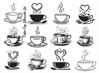 Coffee cup silhouette set