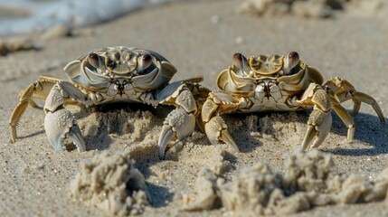Ghost crabs create intricate sand designs and holes leaving behind tiny footprints on the beach