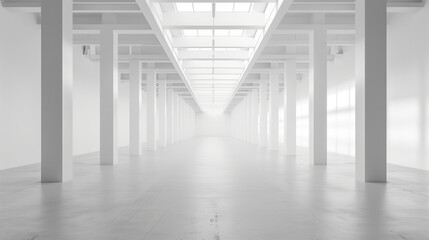 Fototapeta premium An empty big white clean warehouse. Background image. Created with Generative AI technology.