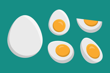 Boiled egg flat vector illustration. Boiled egg cut in half. Breakfast concept healthy meal