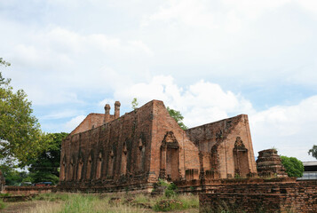 The ruined old settlement of chapel at Wat Khudeedao ancient at Ayutthaya province.