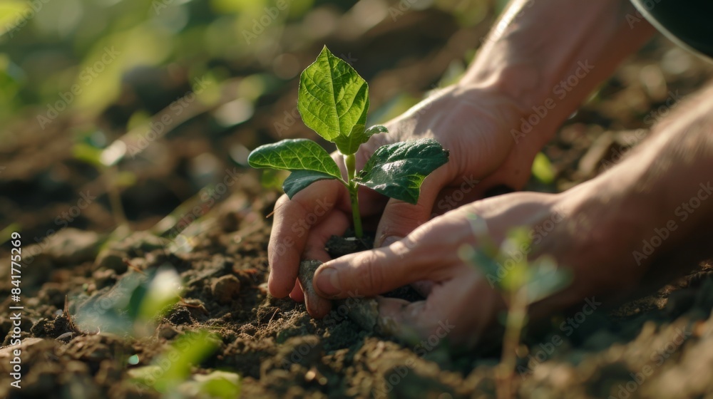 Aufkleber a close-up of hands gently cradling a young tree sapling, ready to be planted in the ground for futu