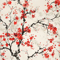 Cherry blossom tree with branches in spring featuring a beautiful floral pattern and Japanese design elements