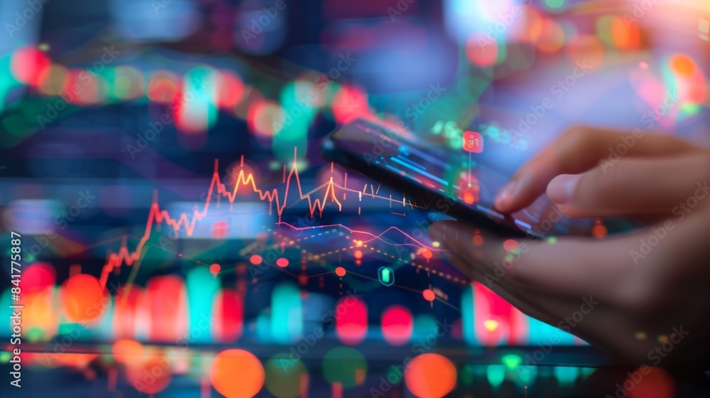 Aufkleber a close-up of hands holding a business report with a detailed line graph showing market performance.