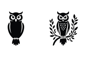 Owl Bird Logo Icon Vector Silhouette Illustration
