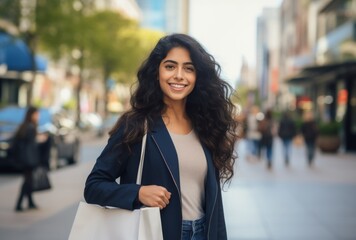 Woman Walking on City Street With a Smile