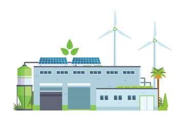 Sustainable Smart Green Factory building illustration, vector elements for city and industry illustration. flat style and front view