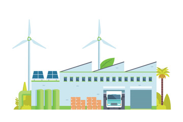 Sustainable Smart Green Factory building illustration, vector elements for city and industry illustration. flat style and front view