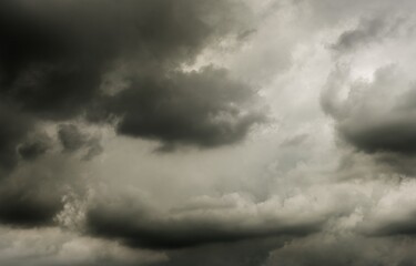 dark clouds make sky in black. Heavy rain thunderstorm. Pattern of clouds overcast predict tornado, Hurricane or thunderstorm and rainy. Dark sky cloudy have storm and lightning thunderbolt.