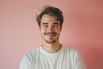 Obraz premium A close up portrait of a young man with a subtle smile