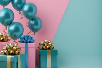 Corner view of gifts with balloons backdrop