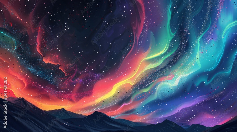Aufkleber a close-up of the vibrant colors and intricate patterns of the aurora borealis against a starry nigh
