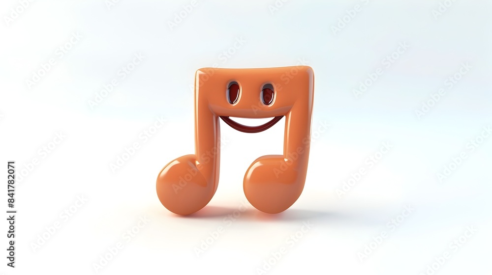 Poster charming 3d render of smiling clay-style music note icon on white background