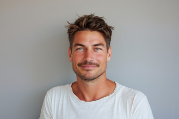 Obraz premium A close up portrait of a young man with a subtle smile