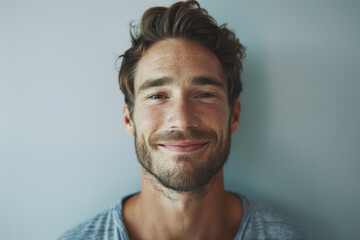 Obraz premium A close up portrait of a young man with a subtle smile