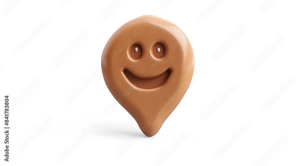 Poster cheerful 3d rendered clay-style location pin icon with smiling face