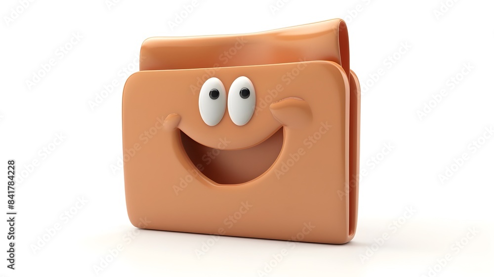 Poster whimsical clay-style folder icon with cheerful expression on white background