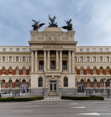 Obraz premium view of Agricultural Ministry building and entrance in downtown Madrid