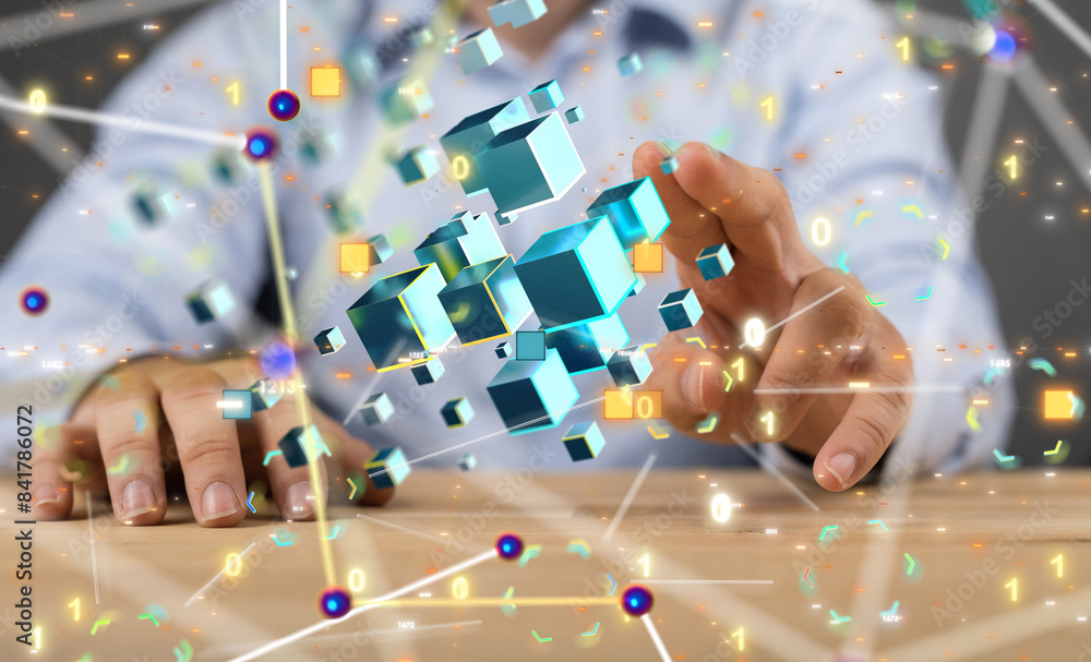 Aufkleber Neural network 3D illustration. Big data and cybersecurity